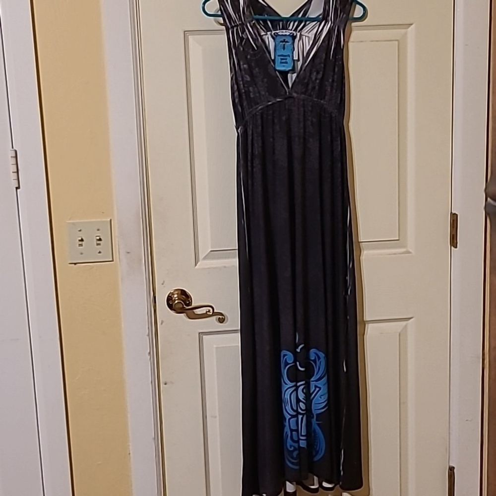 Gypsy Soule sz M. Sleeveless summer dress gray and blue. NWT.(#110A)